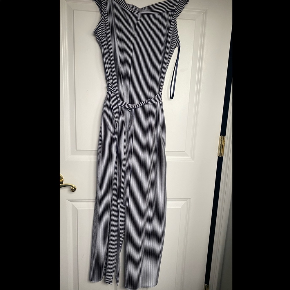 ruffle sleeve striped jumpsuit